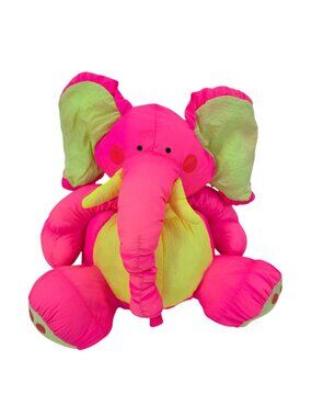 Vintage Stuffins Elephant Plush Puffy Neon Pink Large Stuffed Animal Nineties